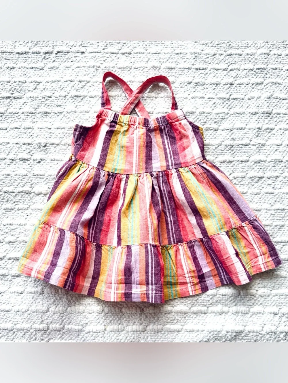Carter's Multicolor Striped Sundress linen blend baby dress Sz 9m